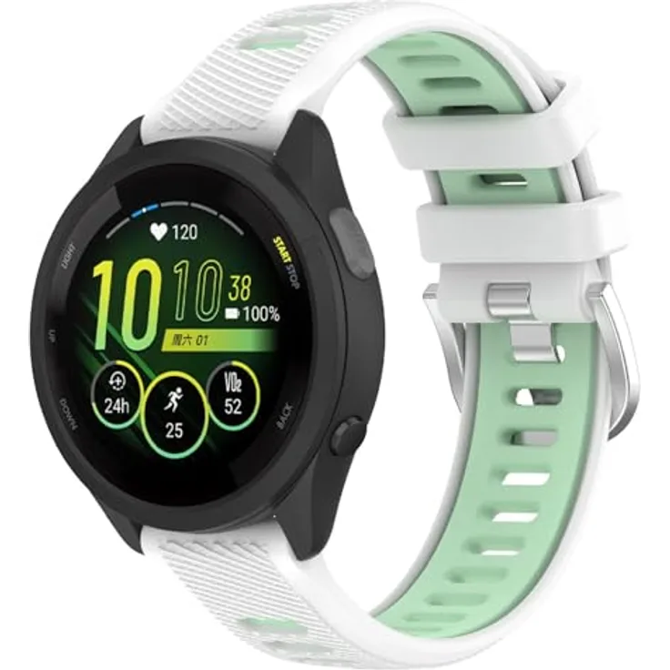 GIOPUEY Armband Kompatibel mit Garmin Forerunner 570 42mm, Weiches TPU Armband mit Spleißdesign in Weiß/Grün, Ersatzarmband