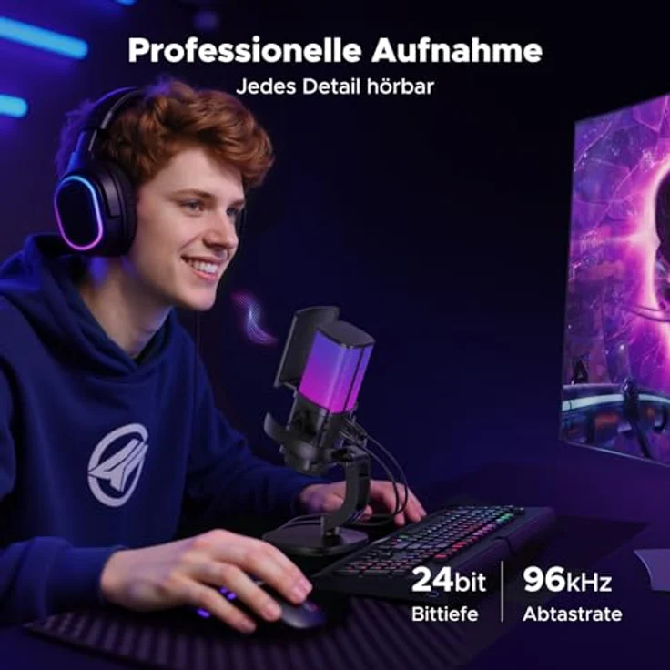 UGREEN Gaming Mikrofon USB, 96kHz/24bit mit DSP-Rauschunterdrückung, RGB-Beleuchtung, Plug and Play für PC, Laptop, Streaming und Podcasting – Bild 2