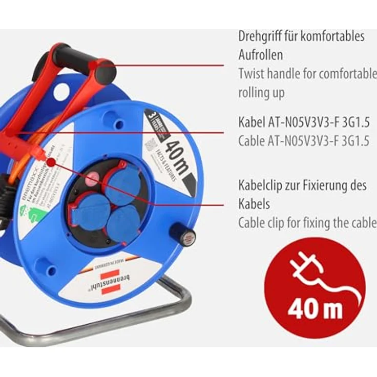 Brennenstuhl Garant IP44 Kabeltrommel 40m AT-N05V3V3-F 3G1,5, Wandmontage, 12.26 pounds – Bild 3