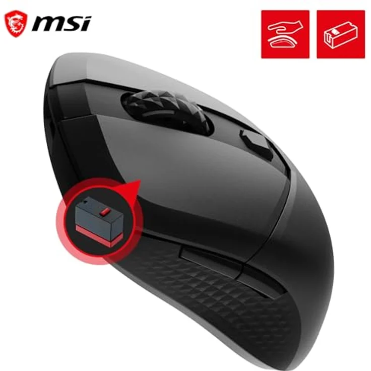 MSI VERSA 300 8K, Ergonomische Bluetooth Maus mit 2.4 GHz, 6 Tasten, USB 2.0, Schwarz – Bild 2