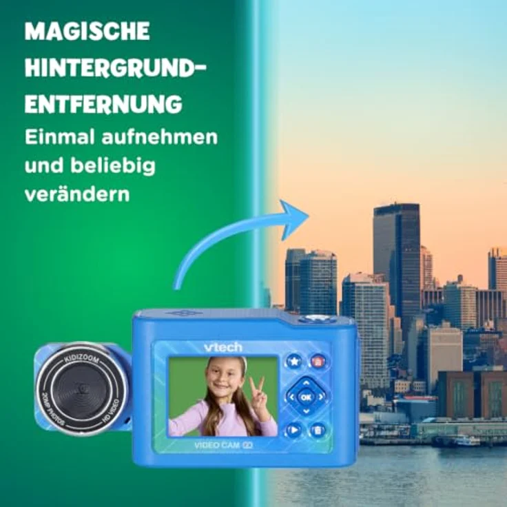 VTech KidiZoom Video Cam FX, HD-Foto- und Videokamera mit Greenscreen, Selfie-Funktion und 256 MB Speicher, blau – Bild 3