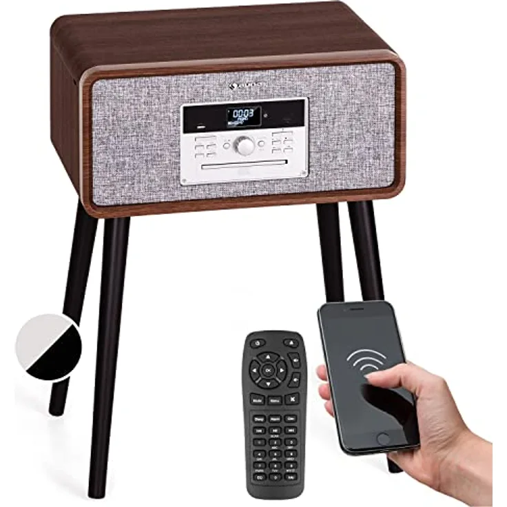 Auna Mary Ann Plattenspieler, Riemenantrieb, Bluetooth, CD, DAB+ & UKW Radio, MP3 Player mit Fernbedienung, Vintage Design