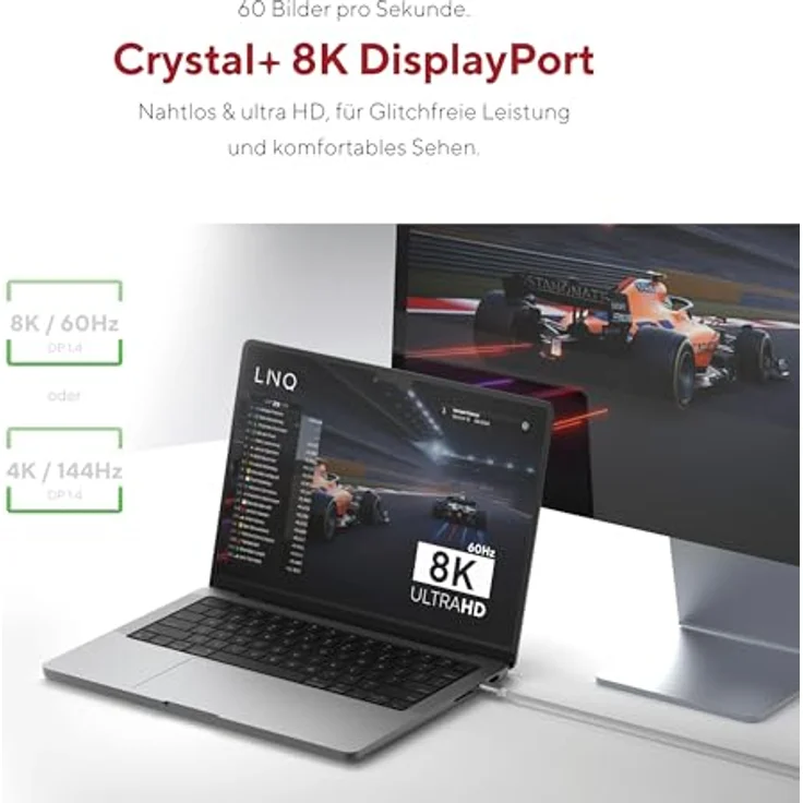 Linq Connects 8K/60Hz USB-C auf DisplayPort Pro Kabel, 2m, robuste Verarbeitung, Plug & Play – Bild 2