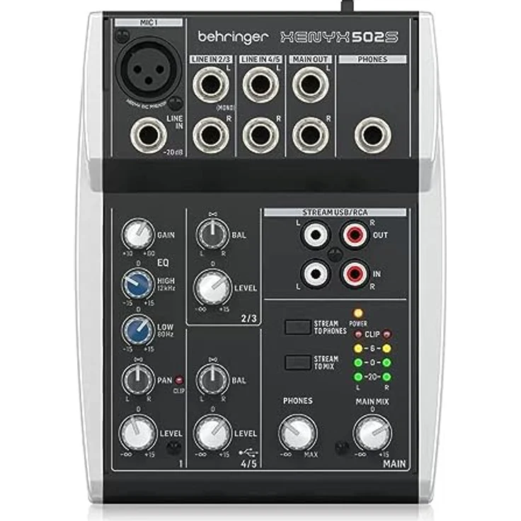 Behringer XENYX 502S Premium-Analogmixer mit 5 Eingängen und USB-Streaming-Schnittstelle, Schwarz – Bild 1