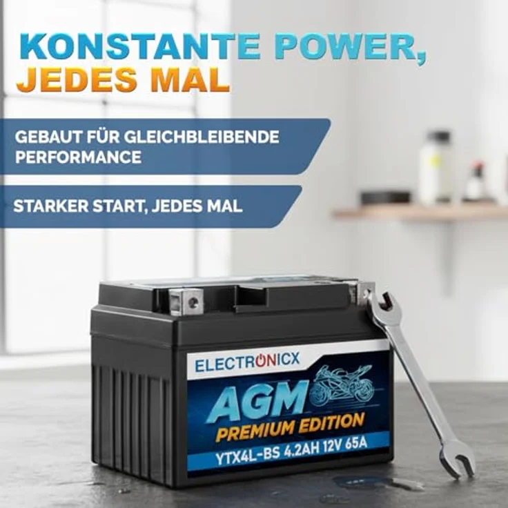 Electronicx YTX4L-BS AGM Motorradbatterie, wartungsfrei, auslaufsicher, rüttelfest, 4Ah 12V für Motorrad, Roller und Quad – Bild 4
