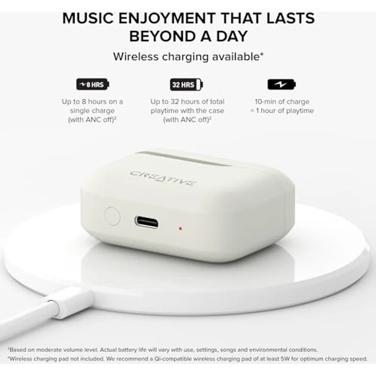 Creative Zen Air Plus (Kabellos), True Wireless-Kopfhörer mit aktiver Rauschunterdrückung, Cremefarben – Bild 7