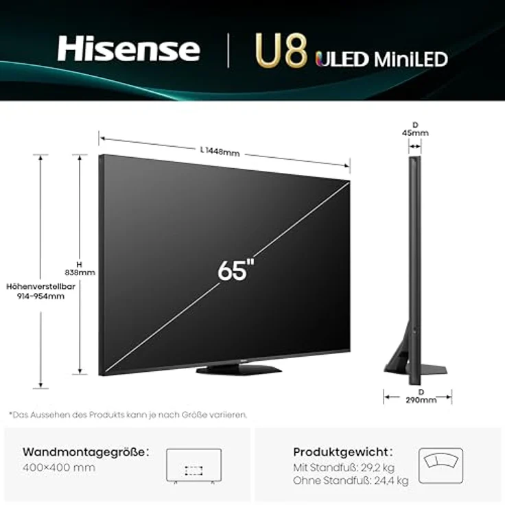 Hisense 65U8Q 65" Mini-LED ULED TV, 4K UHD, Dolby Atmos, 165Hz Game Mode PRO, Alexa, HDR, VIDAA U9 – Bild 3