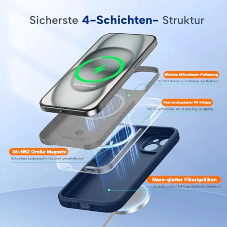 Miracase iPhone 15 Hülle mit MagSafe, stoßfeste Flüssigsilikon-Hülle mit kratzfestem Mikrofaser-Innenfutter, dunkelblau – Bild 3