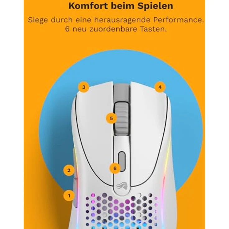 Glorious Gaming Model D 2 Wireless Gaming Mouse - superleicht 66g, bis zu 210h Batterie, 26K Opt. Sensor, 6 program. Tasten, 80 Millionen Klicks, FPS, MMO, MOBA - Mattweiß – Bild 4