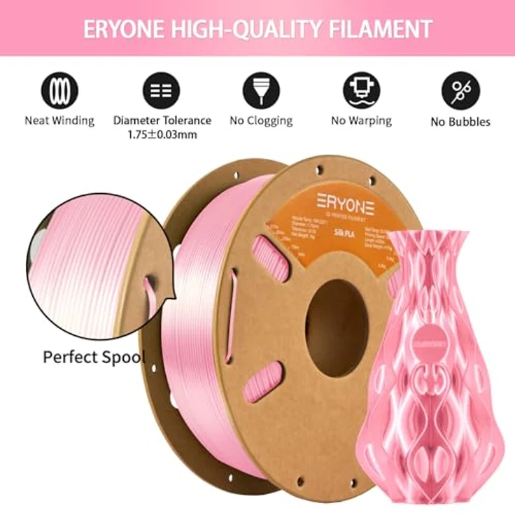 ERYONE Silk PLA Filament 1.75 mm, 3D-Drucker Filament mit 0,03 mm Düse, 1 kg/Spule, Silk Rosa – Bild 4