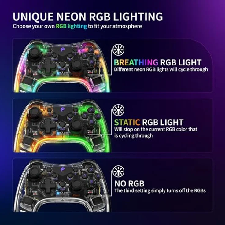 Fosmon Wireless Gaming Controller für Switch 2 1 Lite OLED, mit 10-farbigen RGB-LEDs, Turbo-Modus und 6-Achsen-Gyroskop – Bild 2