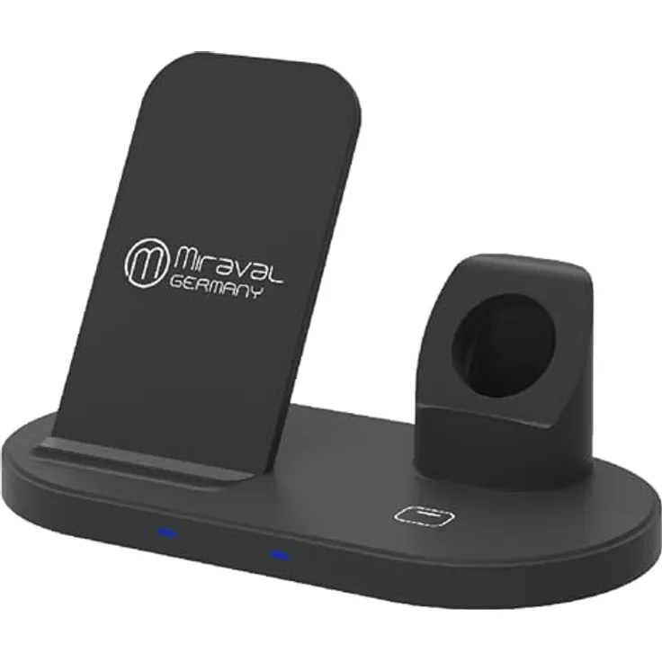 Miraval 2-in-1 Kabellose Ladestation, 15W Schnellladen für Smartphone und 5W für Kopfhörer, USB-C, Schwarz