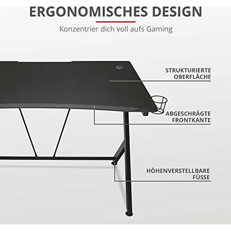 Trust Gaming Tisch - GXT 711 Dominus Ergonomischer Gaming Schreibtisch mit Kabelmanagementsystem, Headset- und Getränkehalter – Bild 6