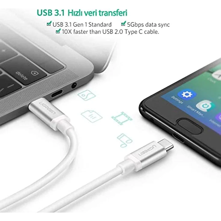 Ugreen USB-C Kabel US264, 2m, Schnellladung, Weiß, 40 MB/s Datenübertragung – Bild 5
