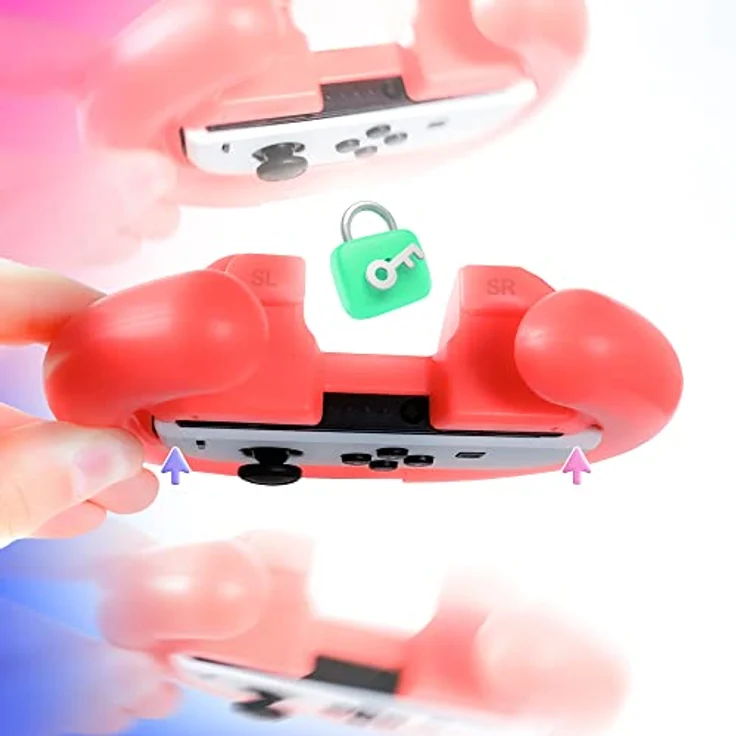 Oniverse PACK OF 4 RACING WHEEL CONTROLLER HOLDERS, Set mit 4 Joystick-Haltern in Neonfarben (Rot, Blau, Grün, Pink) für Nintendo Switch – Bild 5