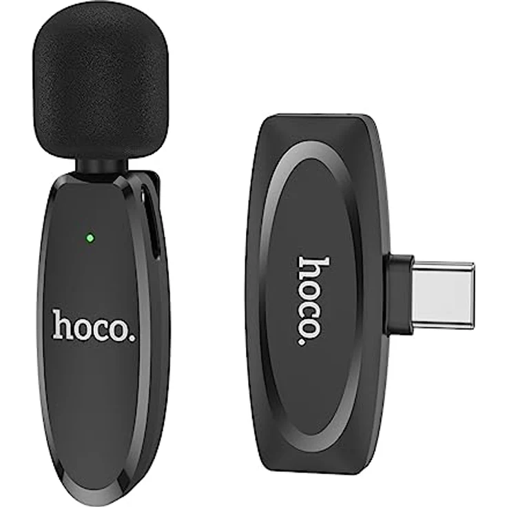 Hoco L15 - Crystal Lavalier Digitales Mikrofon, kabellos, mit Typ-C-Stecker, Nutzungszeit: bis zu 6 Stunden, kompatibel mit Huawei Xiaomi OnePlus Oppo - Schwarz – Bild 2