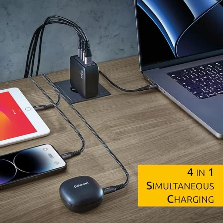 Intenso Power Adapter W140A3C GaN Set, 3xUSB-C Netzteil mit bis zu 140 Watt und USB-C zu C Daten+Ladekabel und GaN-Technologie, Mfi-Zertifiziert, weiß – Bild 5