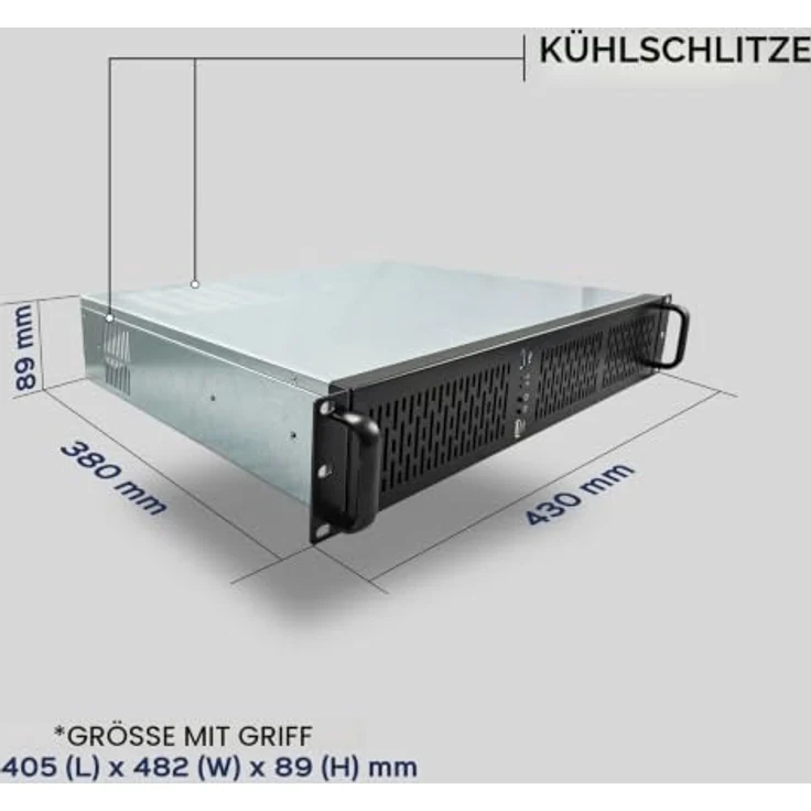 UNYKAch 2U 19″ UK 2129 Rack-Gehäuse, Schwarz-Silber, micro ATX, 4x 3,5" Festplattenslots, 3x 80mm Lüfter – Bild 7