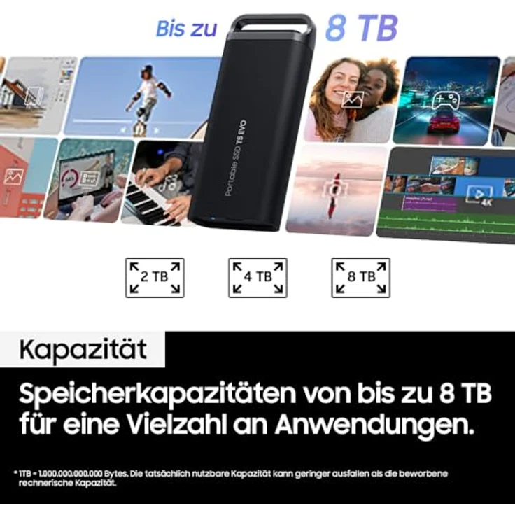 Samsung Portable SSD T5 EVO, 4 TB, USB 3.2 Gen. 1, 460 MB/s Lesen, 460 MB/s Schreiben, Externe Festplatte für Mac, PC, Android, Smart TVs und Spielkonsolen, Inkl. USB-C-Kabel, MU-PH4T0S/EU – Bild 4