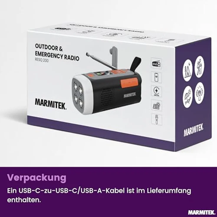 Marmitek RESQ 200, DAB+/FM Radio mit Bluetooth, 4500mAh Akku, Solarpanel, 360° Campinglampe, Schwarz – Bild 7