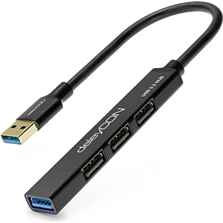 deleyCON USB A HUB MK5414, 4-Port Mini USB Splitter mit Aluminium Gehäuse, bis zu 5 Gbps, für PC, Laptop, Notebook, Schwarz – Bild 1