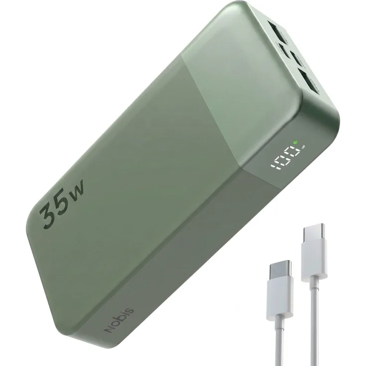 Blossom Powerbank 20000mAh, 35W Schnellladen, USB-C/A PD, LED Anzeig, Grün, für Laptop, Smartphone und Tablet