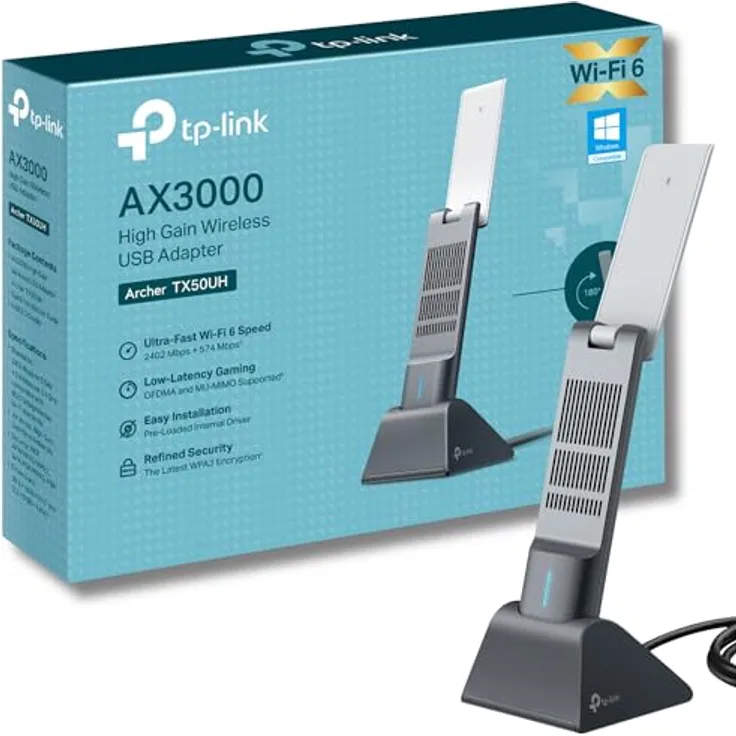 TP-Link Archer TX50UH, WiFi 6 USB 3.0 Adapter mit 3000 Mbps, Dual-Band, MU-MIMO, WPA3, 1,2 m Kabel, für Windows 10/11