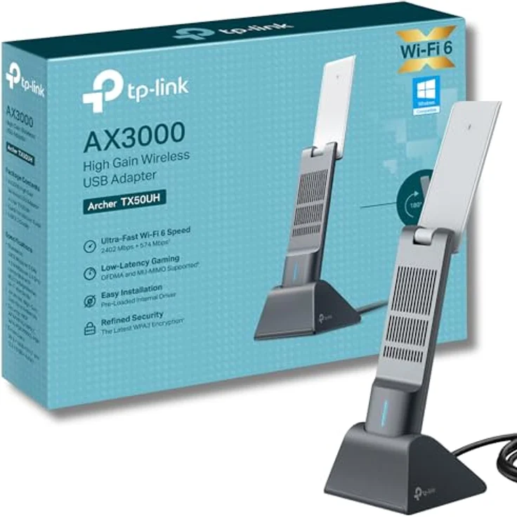 TP-Link Archer TX50UH, WiFi 6 USB 3.0 Adapter mit 3000 Mbps, Dual-Band, MU-MIMO, WPA3, 1,2 m Kabel, für Windows 10/11 – Bild 1