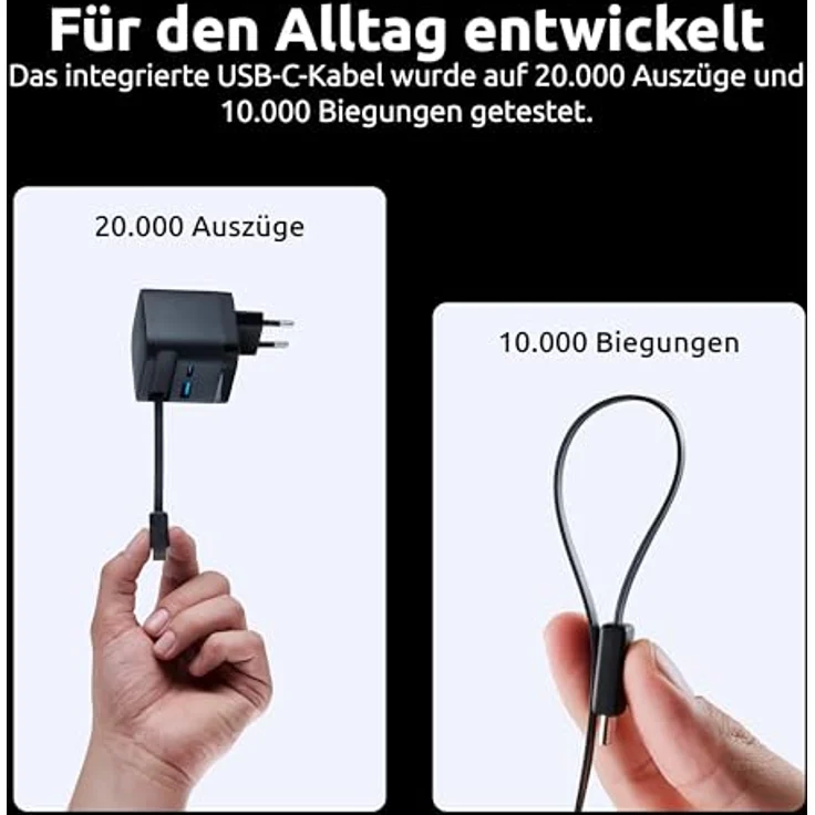 Intenso Power Adapter W65ACIC, Schnellladegerät mit 65 W Leistung, ausziehbarem USB-C Kabel, schwarz – Bild 7