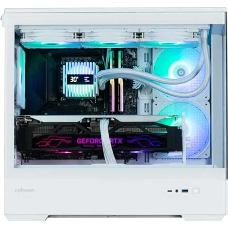 Zalman P30 V2 PC-Gehäuse, Mini-Tower mATX mit RGB-Beleuchtung und Tempered Glass – weiß, Platz für bis zu 9 Lüfter und 360 mm Radiatoren – Bild 7