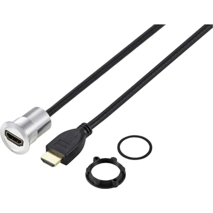 TRU COMPONENTS TC-11980456 HDMI Panel-Adapter Buchse HDMI-Buchse - HDMI-Stecker Silber Polzahl: 1 Kabellänge: 90 cm Inh – Bild 1