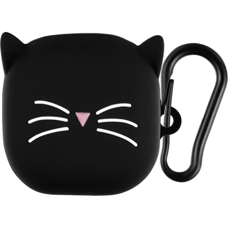 kwmobile Kopfhörer-Schutzhülle für Samsung Galaxy Buds FE, Silikonhülle mit Kitty Cat Design, Anhänger und Ladeöffnung, Schwarz – Bild 1