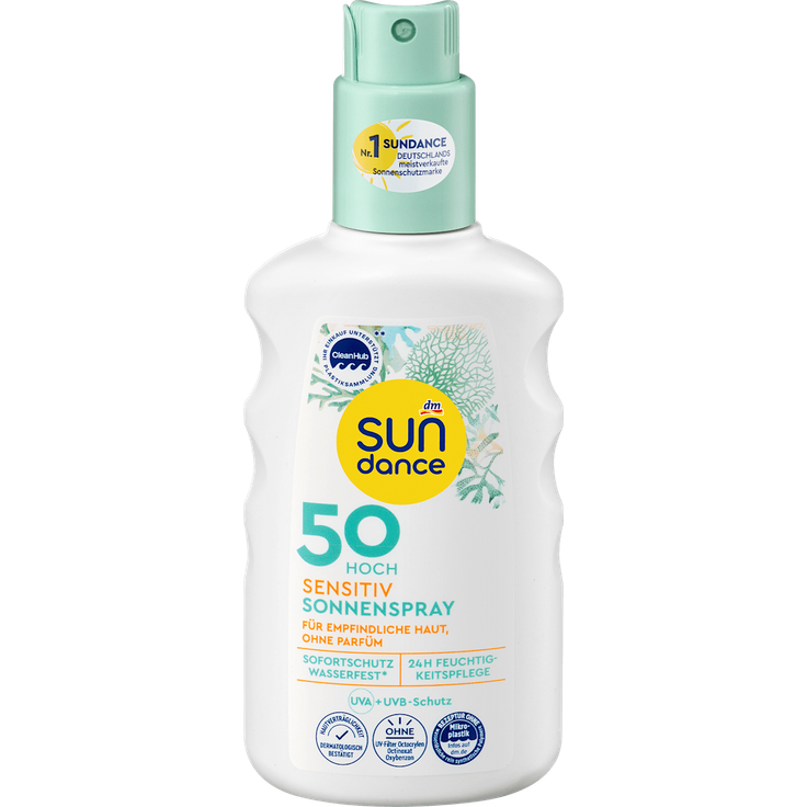 SUNDANCE Sensitiv Sonnenspray LSF 50 – Vegan, ohne Parfum & Alkohol, 200 ml starker UV-Schutz für empfindliche Haut