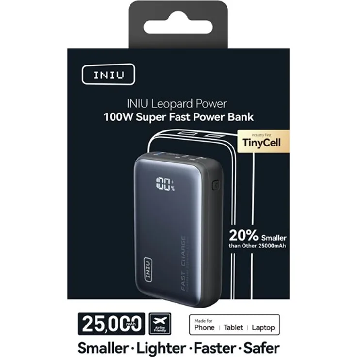 INIU Leopard Power 100W P63-P1, 25000 mAh Powerbank mit USB-C Ausgang für Laptop, ultrakompaktes Design