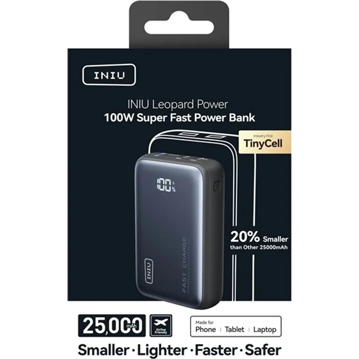 INIU Leopard Power 100W P63-P1, 25000 mAh Powerbank mit USB-C Ausgang für Laptop, ultrakompaktes Design