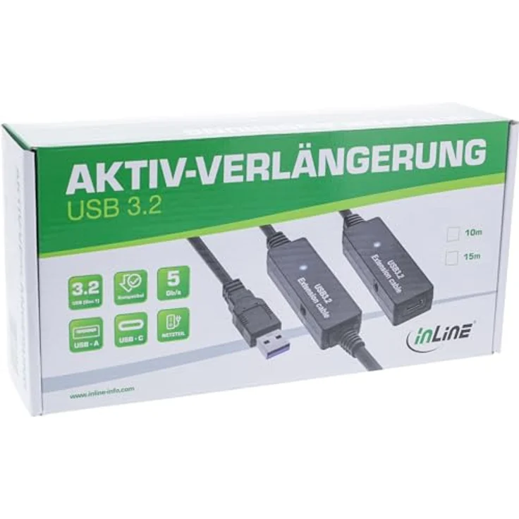 InLine® USB 3.2 Gen.1 Aktiv-Verlängerungskabel, USB-A Stecker auf USB-C Buchse, 15m, schwarz, 5 Gbit/s Datenübertragungsrate, Plug & Play – Bild 4