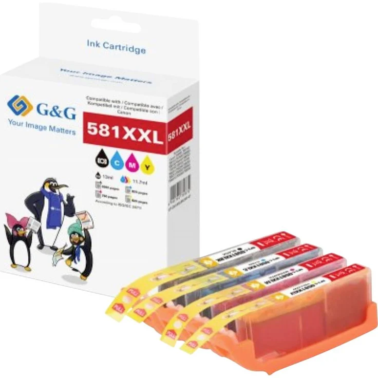 G&G Druckerpatrone Kompatibel GP-C581XXLBKCMY-4P, XXL-Set für Canon CLI-581XXL, Schwarz, Cyan, Magenta, Gelb