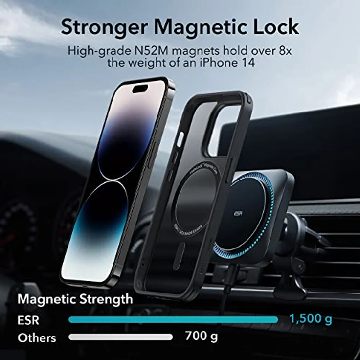 ESR iPhone 14 Pro Max Hülle, Mattschwarz, MagSafe kompatibel, Militärnorm Sturzschutz, Kratzfeste Rückseite, HaloLock Magnetische Funktion – Bild 5