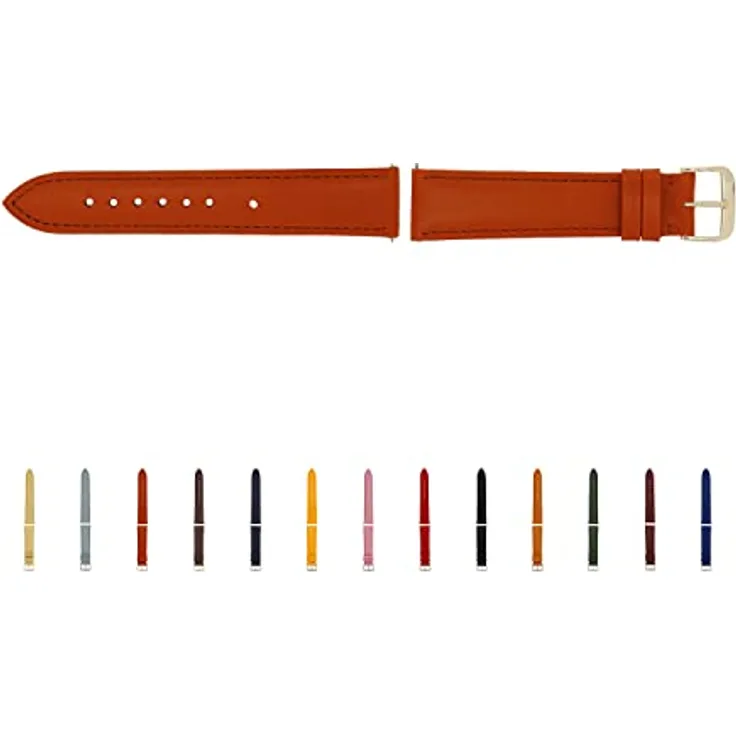 SELVA Uhrenarmband 18 mm, Leder, Ersatzarmband für Smartwatch, Cognac mit silberner Schließe, Made in Germany