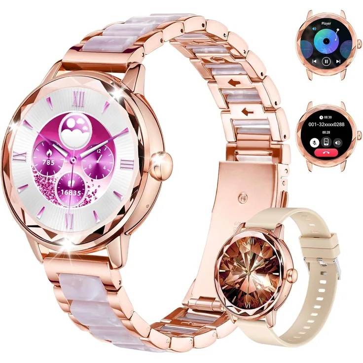 Homailida Smartwatch 1.2 Zoll, Damen Fitnessuhr mit Bluetooth Anruf, 123 Sportmodi, IP68, Schlafmonitor, SpO2, Menstruations-Tracking, schwarz