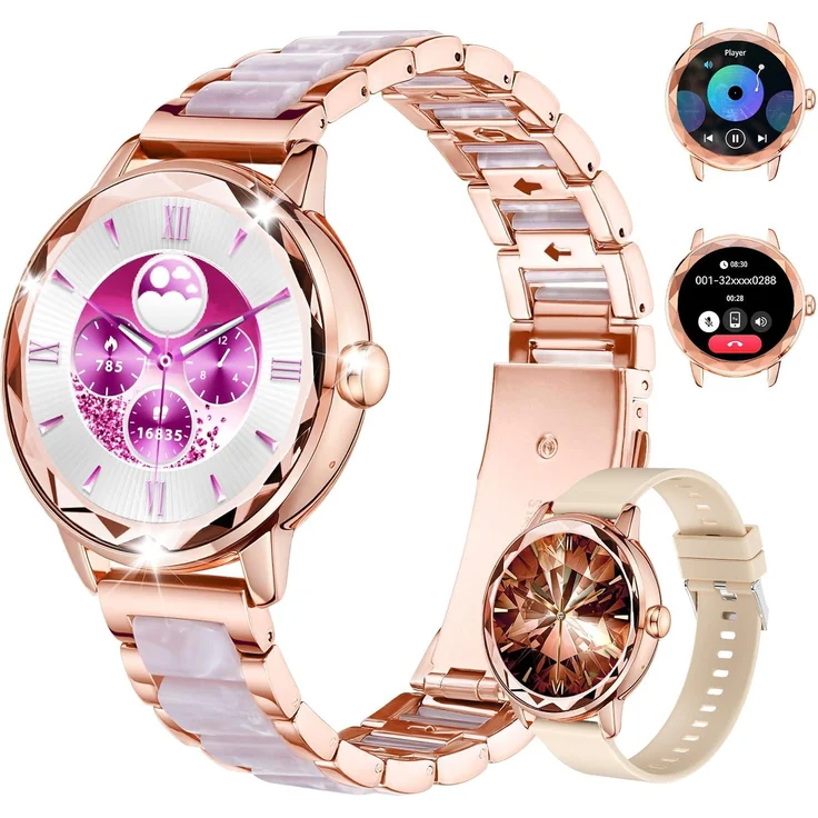 Homailida Smartwatch 1.2 Zoll, Damen Fitnessuhr mit Bluetooth Anruf, 123 Sportmodi, IP68, Schlafmonitor, SpO2, Menstruations-Tracking, schwarz