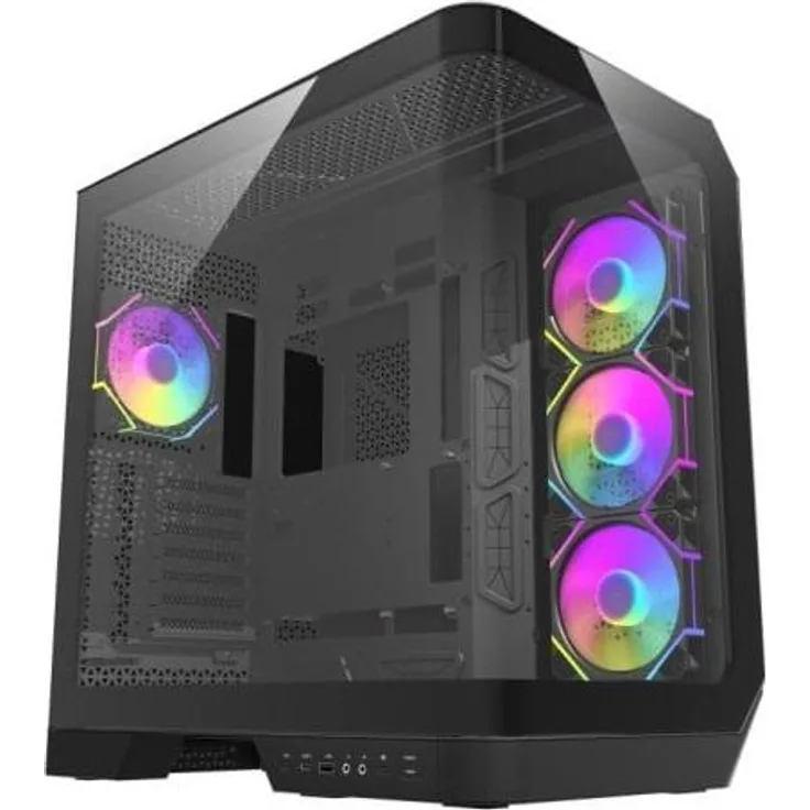 darkFlash DC-DY570-B-ES1, Full Tower PC-Gehäuse in Schwarz, geeignet für ATX, EATX, micro ATX, Mini-ITX, mit 3x 120 mm und 1x 120 mm Lüftern sowie gehärtetem Glas und Anti-Staubfilter
