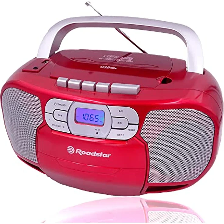 Roadstar RCR-4635UMP/RD Tragbares CD-Radio und Boombox mit Digitalem PLL FM-Radio, USB, AUX-IN, Kopfhörerausgang, rot – Bild 4