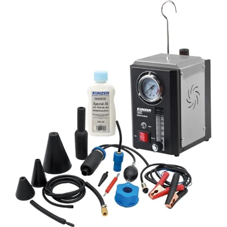 Kunzer 7NM01 Nebelmaschine, professionelle Lecksuchmaschine mit stufenlos einstellbarer Rauchintensität, 12V Betrieb, inklusive Nebelöl und Adapter – Bild 1