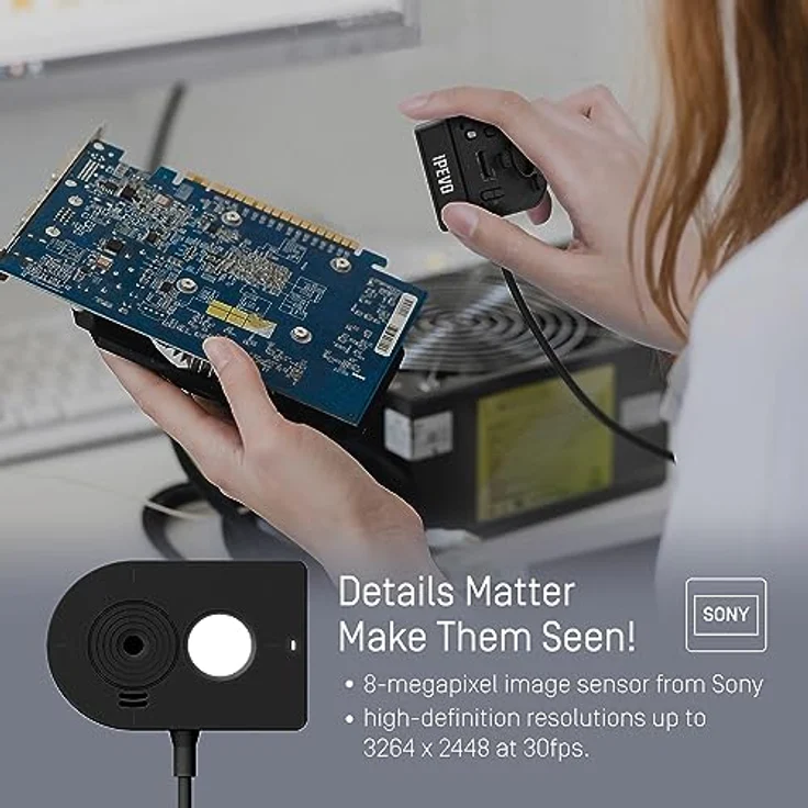 Ipevo MP-8M Webcam, UHD Kamera mit Halterung, Klammer und KI-Mikrofon, integriertes LED-Licht – Bild 4