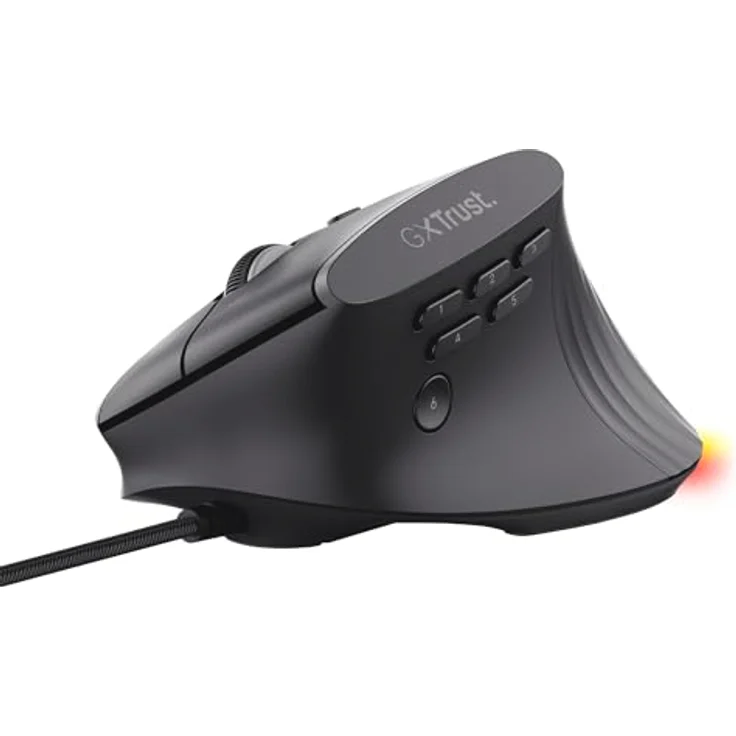 Trust Gaming GXTrust 145 Rexxa Vertikale Gaming Maus, 12.8k DPI, 10 programmierbare Tasten, Ergonomisch, USB-A Kabel 1,7m, Mehrfarbige RGB Beleuchtung - Schwarz – Bild 1