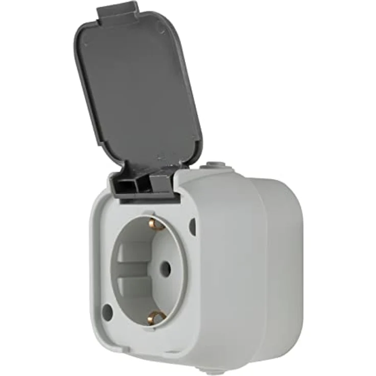 REV Standard Feuchtraumsteckdose, Aufputz mit Klappdeckel, grau, IP44, 16A, 230V – Bild 2