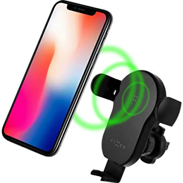 FIXED Matic | Qi Fast Wireless Charger 15W Handyhalterung Automatik mit Akku für iPhone Samsung Huawei & andere Qi Geräte 2 Lüftungsclips