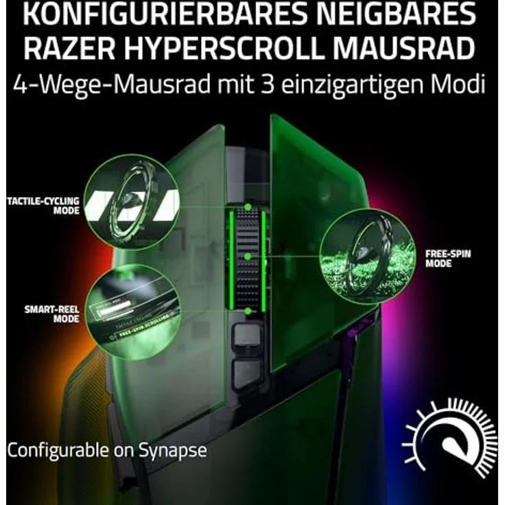 Razer Basilisk V3 Pro Phantom Green Edition, Anpassbare kabellose RGB-Gaming-Maus mit 35K DPI Sensor, 4-Wege-Scrollrad und 13 Tasten – Bild 2