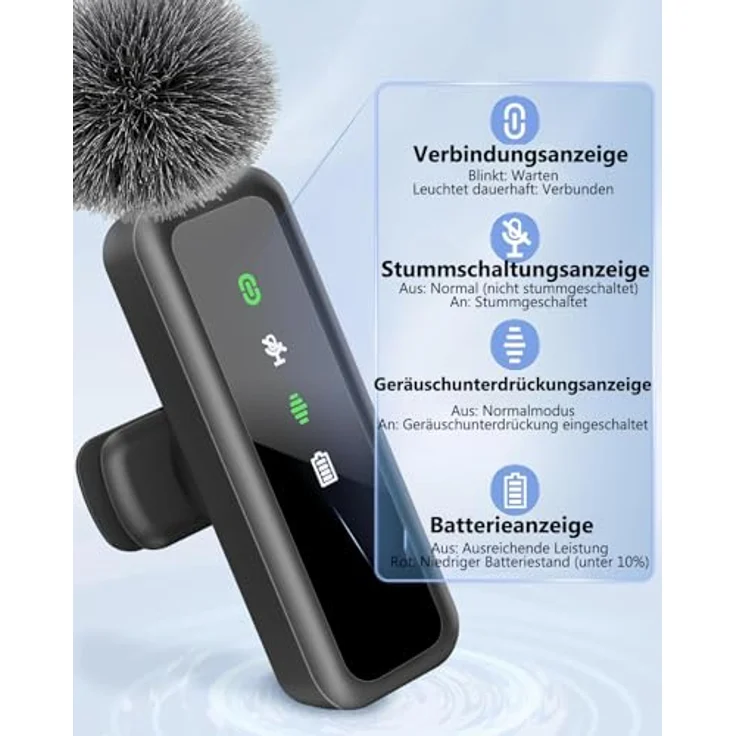 AUJQMYCA Kabelloses Lavalier-Mikrofon 2er-Pack mit 2,4 GHz, Rauschunterdrückung, 20 m Reichweite, USB-C und 14 h Akku – kompatibel mit iPhone 15/16/17 & Android, ideal für YouTube und TikTok – Bild 2